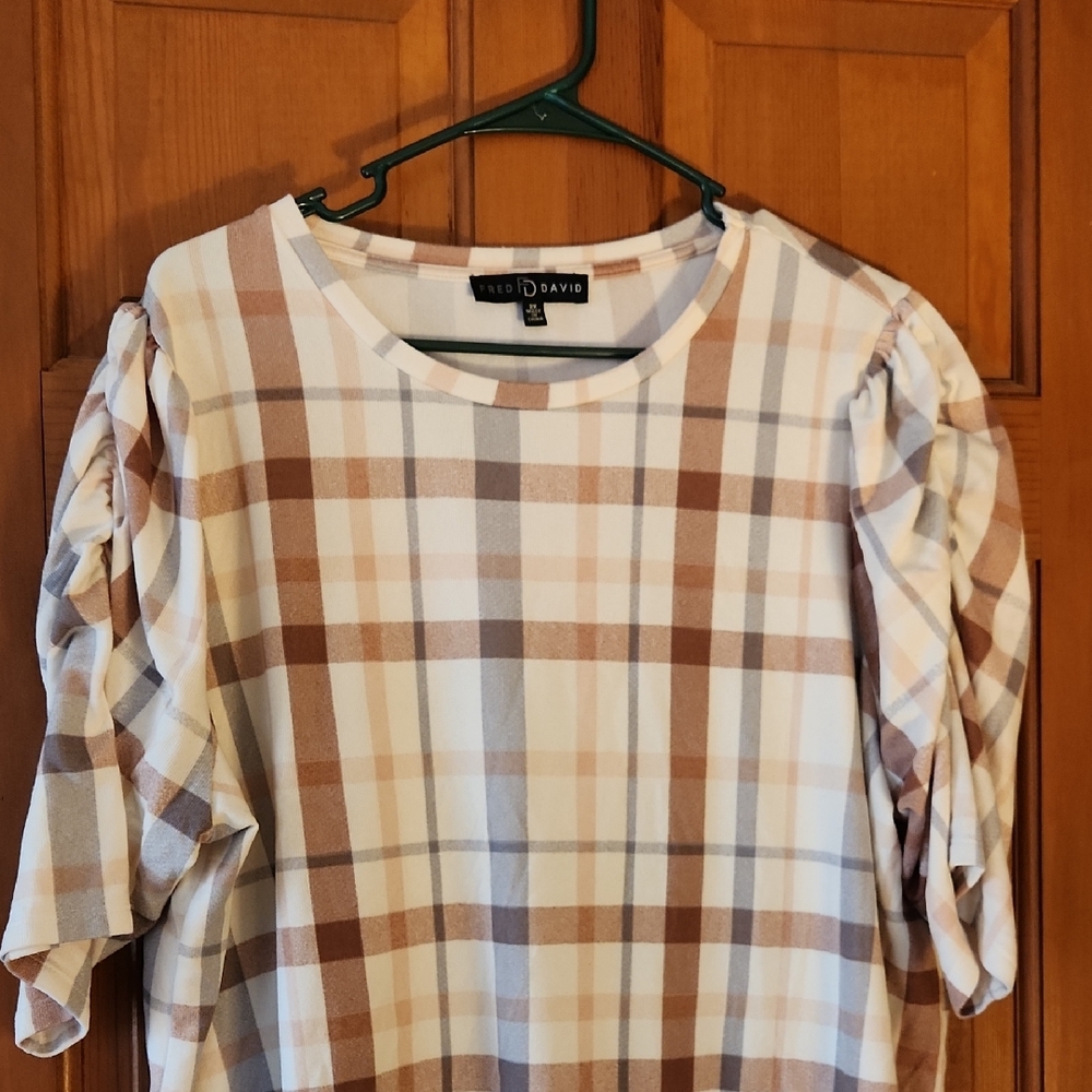 Plaid Women's Top - Brown and Cream